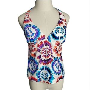 Catalina Halter Tankini Top Floral Bursts Tiedye  Vacation Beach Pool Lake 8/10